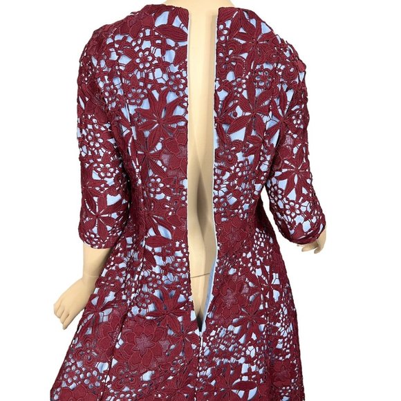 Miri New York Fit Flare Dress Blue Burgundy Floral Lace Overlay Size 6 - Picture 6 of 14
